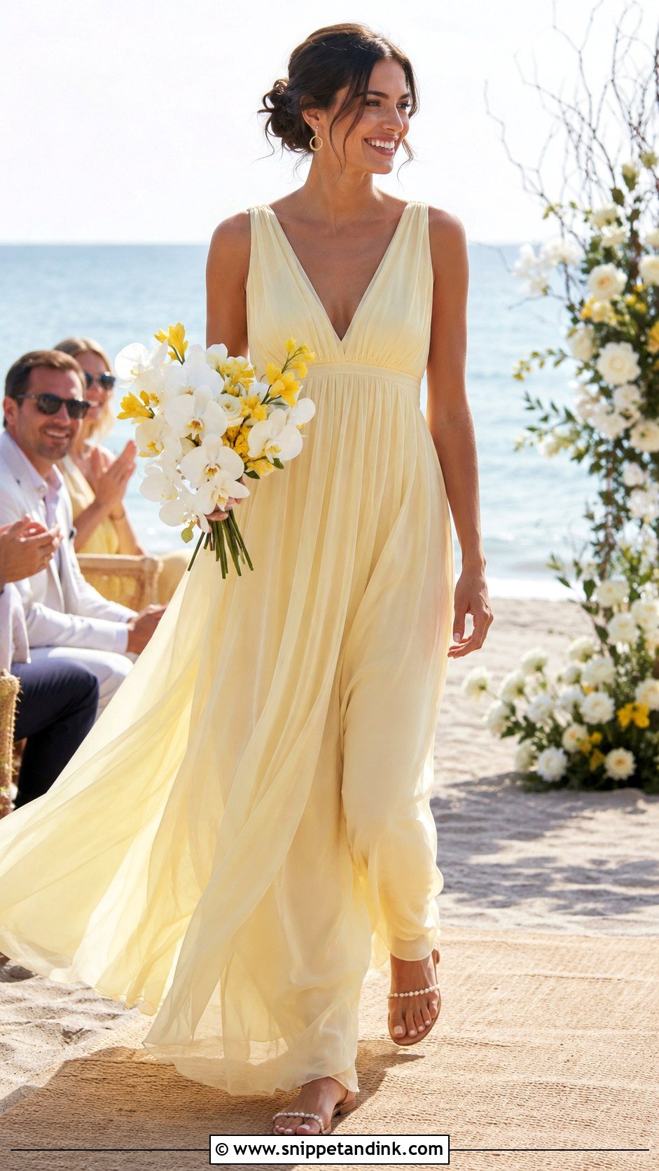 Butter Yellow Chiffon Beach Wedding Dress - Snippet and Ink - 20 Butter Yellow Wedding Dress Ideas