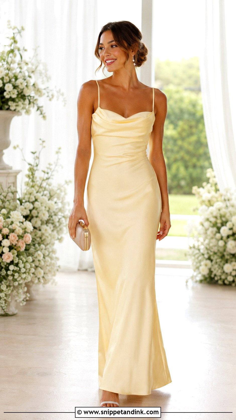 Butter Yellow Cowl Neck Bridesmaid Dress - Snippet and Ink - 20 Best Maid Dresses Designs
