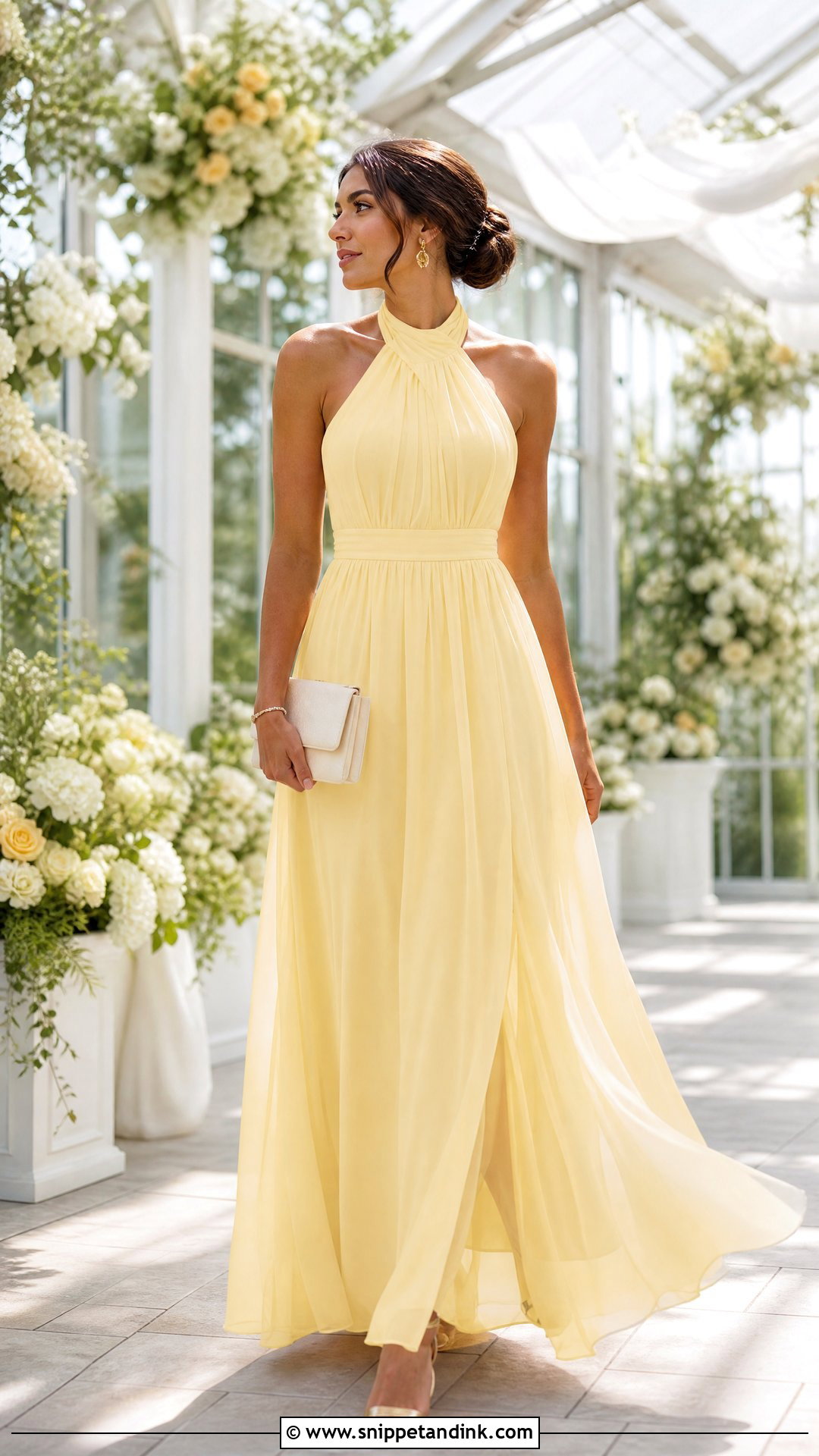 Butter Yellow Halter Bridesmaid Outfit - Snippet and Ink - 20 Spring Wedding Party Attire Ideas