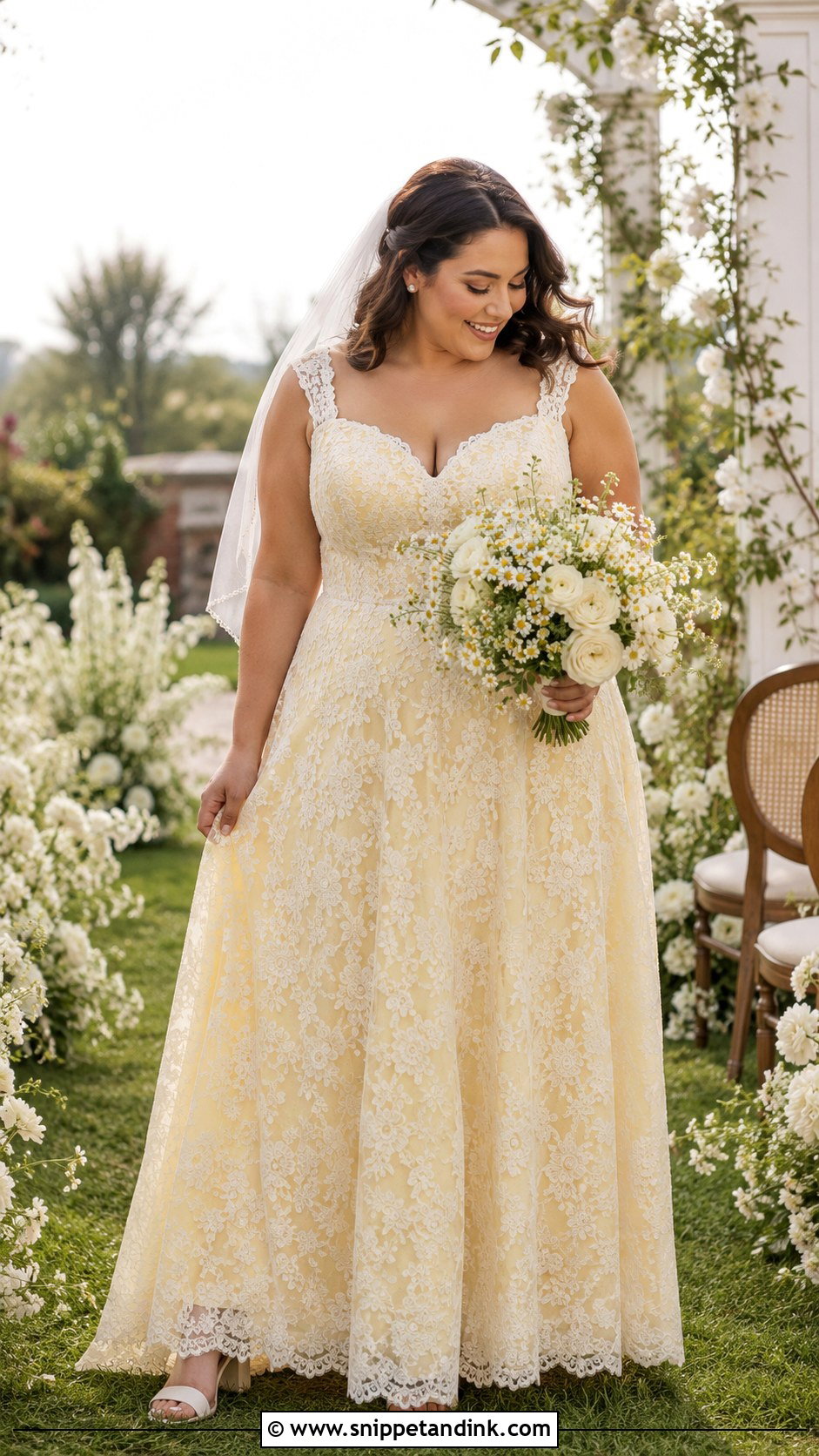 Butter Yellow Lace A Line Wedding Dress - Snippet and Ink - 20 Butter Yellow Wedding Dress Ideas