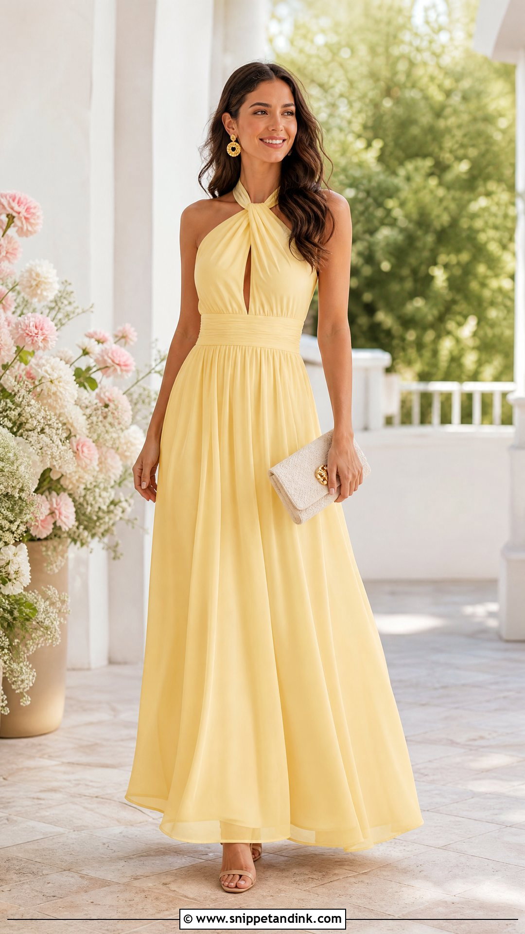 Butter Yellow Maxi Dress Wedding Outfit - Snippet and Ink - 25 Pastel Dress Wedding Outfit Ideas