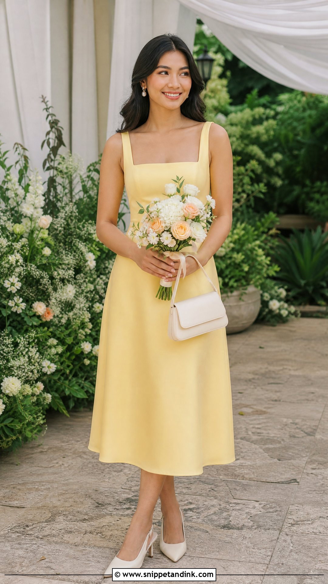 Butter Yellow Midi Bridesmaid Dress - Snippet and Ink - 20 Bride's Maid Dress Ideas