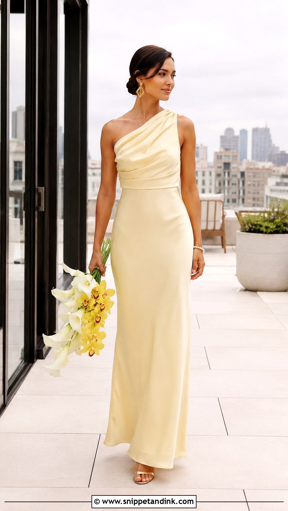 Butter Yellow One Shoulder Wedding Dress - Snippet and Ink - 20 Butter Yellow Wedding Dress Ideas