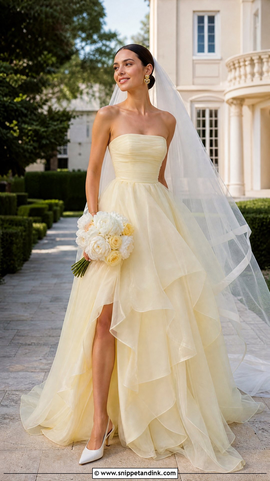 Butter Yellow Organza Wedding Dress - Snippet and Ink - 20 Pastel Wedding Dresses