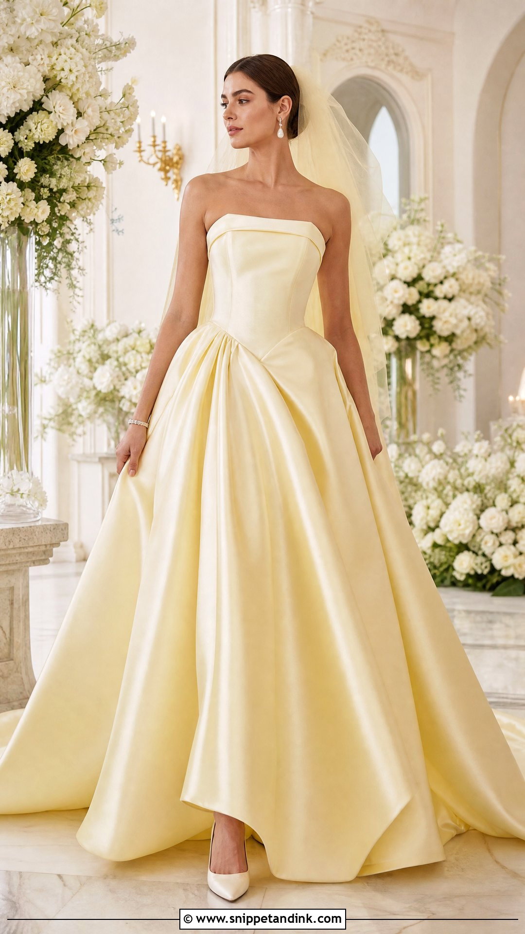 Butter Yellow Satin Ball Gown Bridal Dress - Snippet and Ink - 20 Yellow Bridal Dress Ideas