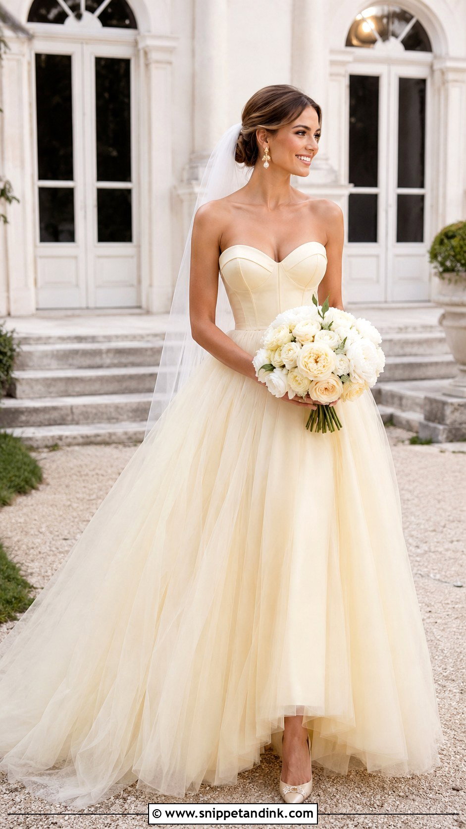 Butter Yellow Strapless Corset Wedding Dress - Snippet and Ink - 20 Butter Yellow Wedding Dress Ideas
