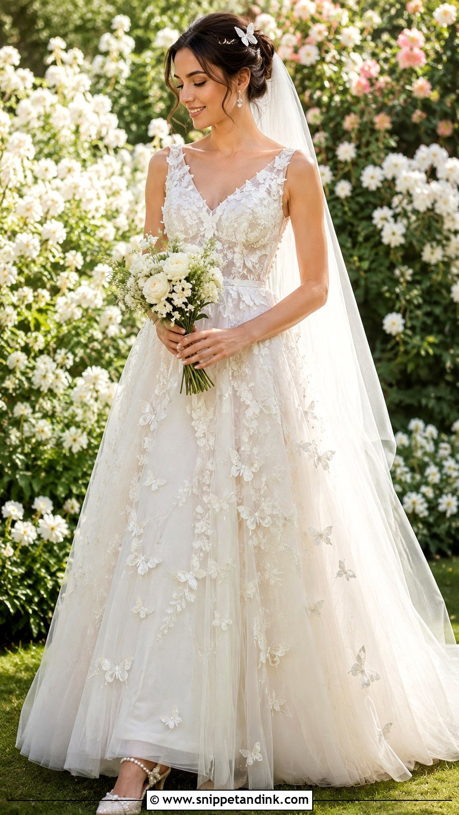 Butterfly Applique Fairy Bride Dress - Snippet and Ink - 20 Fairy Bride Dress Ideas