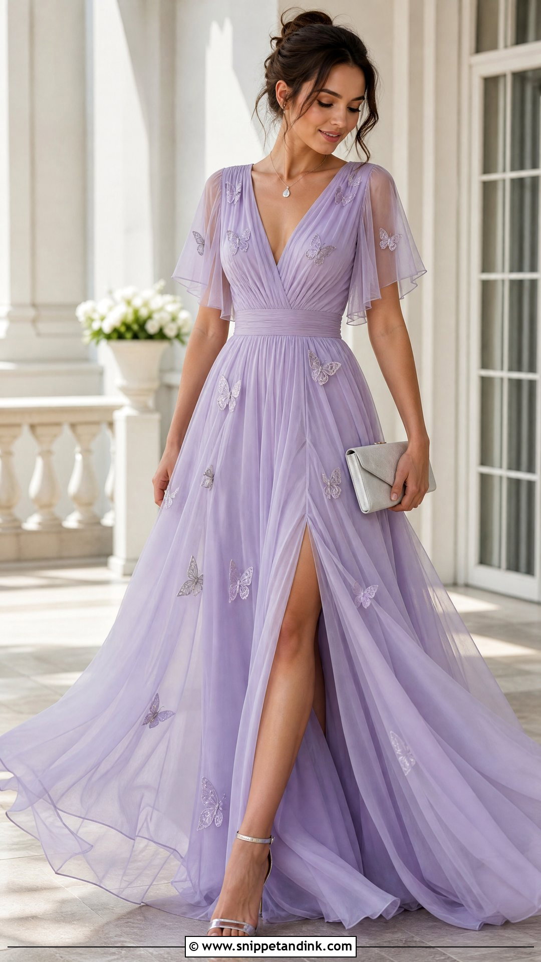 Butterfly Chiffon V Neck Gown - Snippet and Ink - 20 Butterfly Dress Gowns