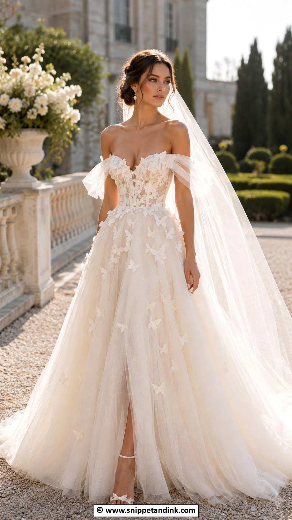 Butterfly Off Shoulder Wedding Dress - Snippet and Ink - 25 Butterfly Wedding Dress Ideas
