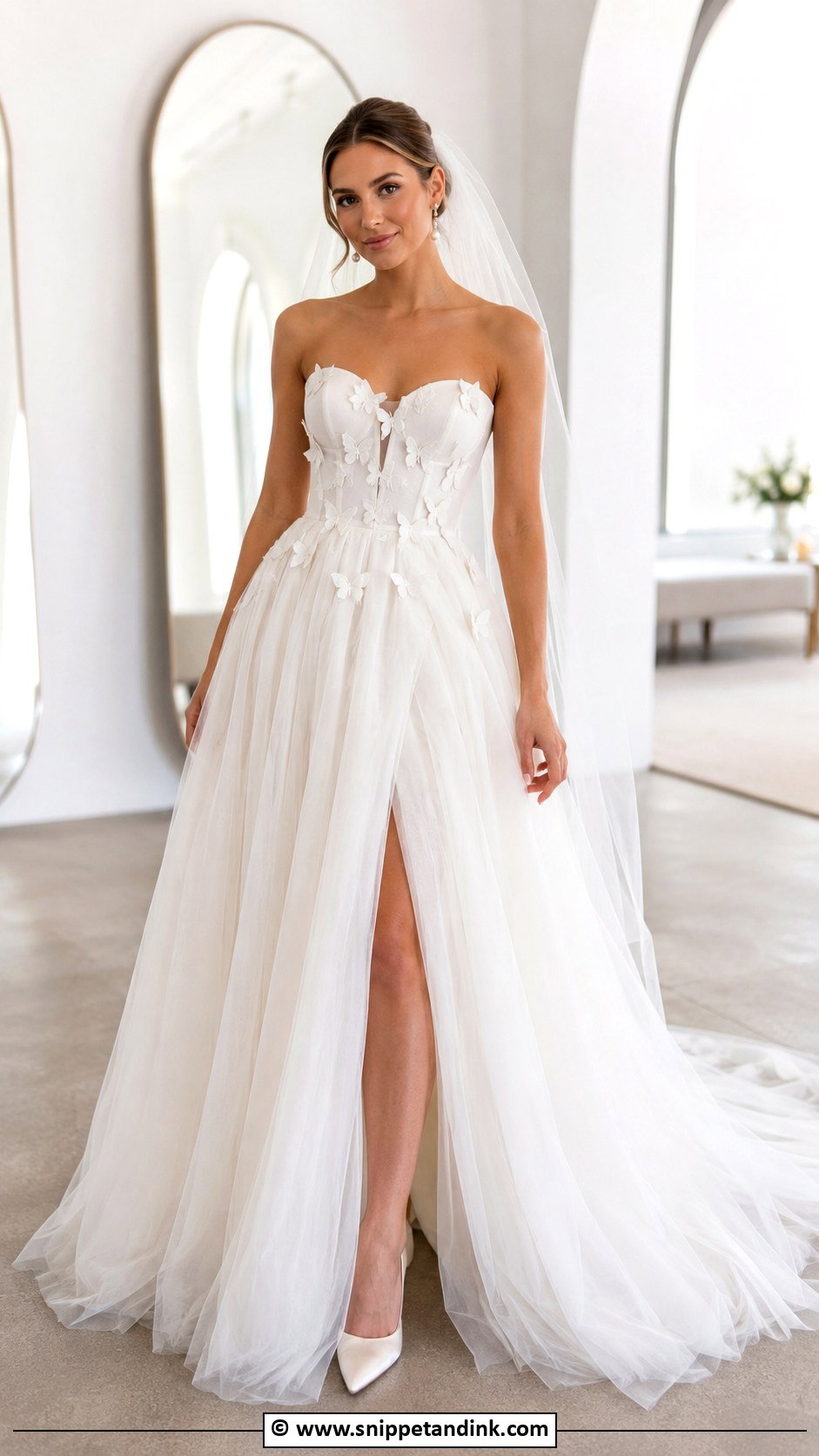 Butterfly Strapless Wedding Dress - Snippet and Ink - 25 Butterfly Wedding Dress Ideas