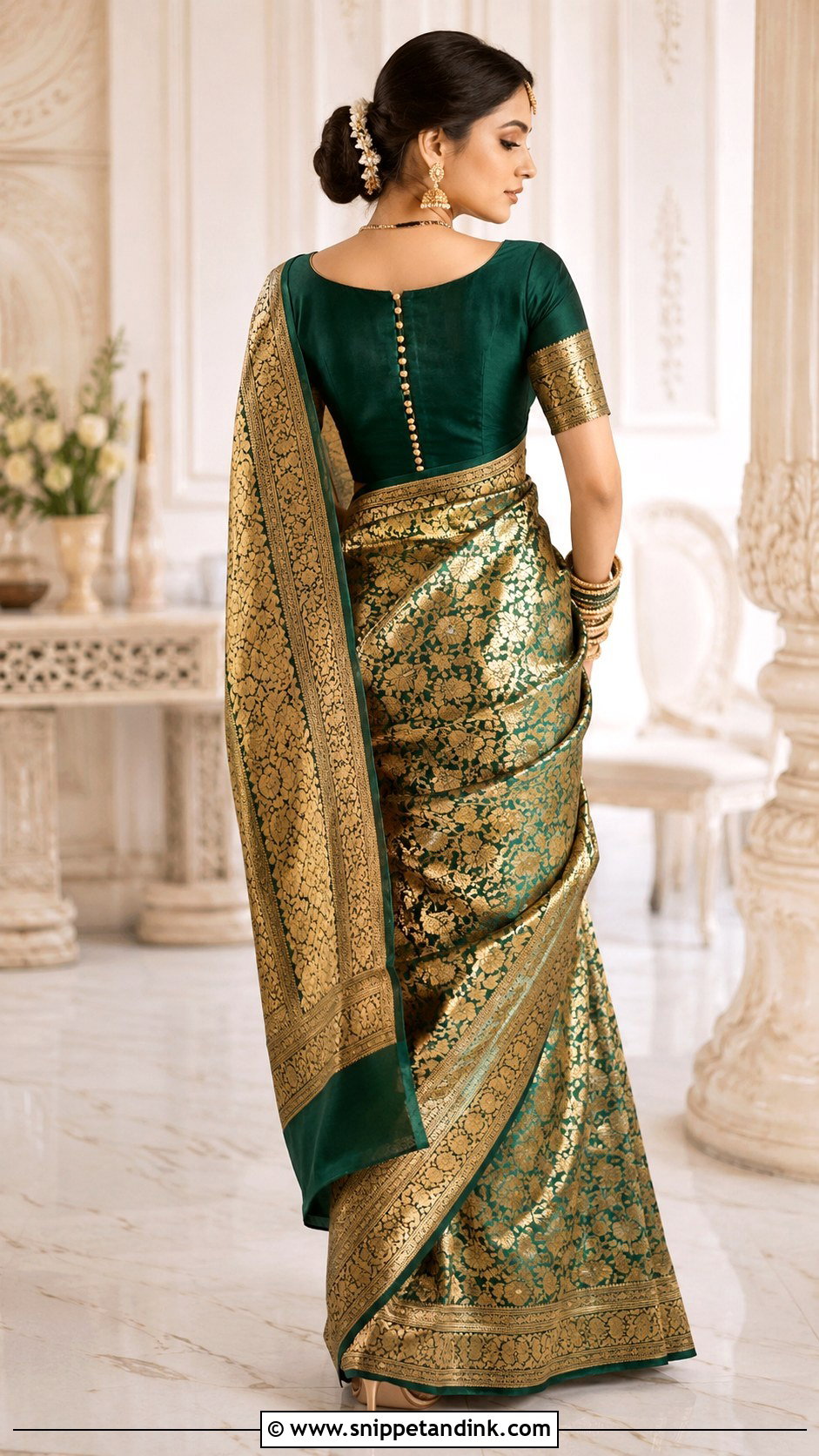 Button Back Bridal Blouse With Brocade Saree - Snippet and Ink - 20 Bridal Simple Blouse Designs