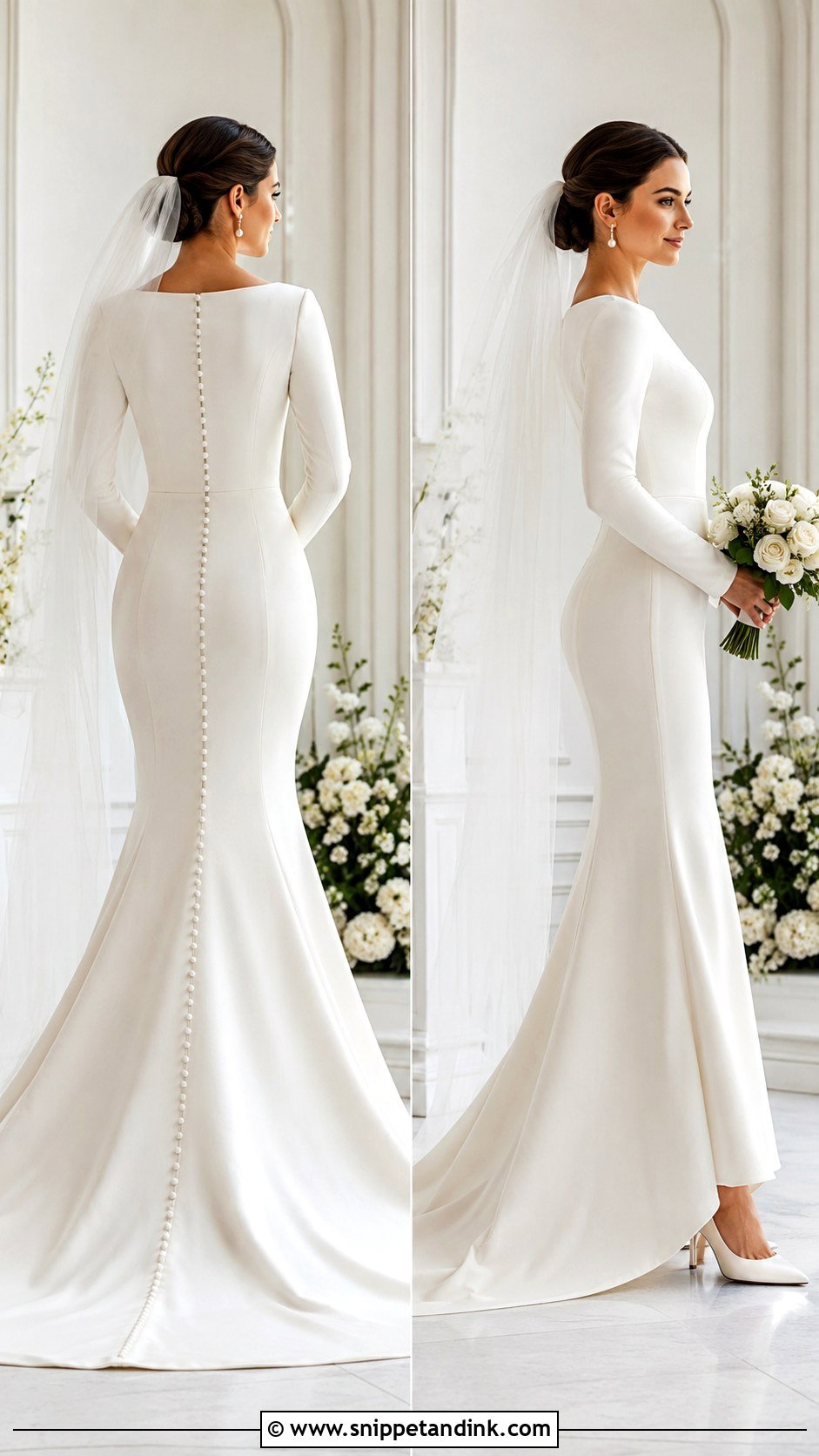 Button Back Long Sleeve Mermaid Wedding Dress - Snippet and Ink - 25 Long Sleeve Mermaid Wedding Dress Ideas