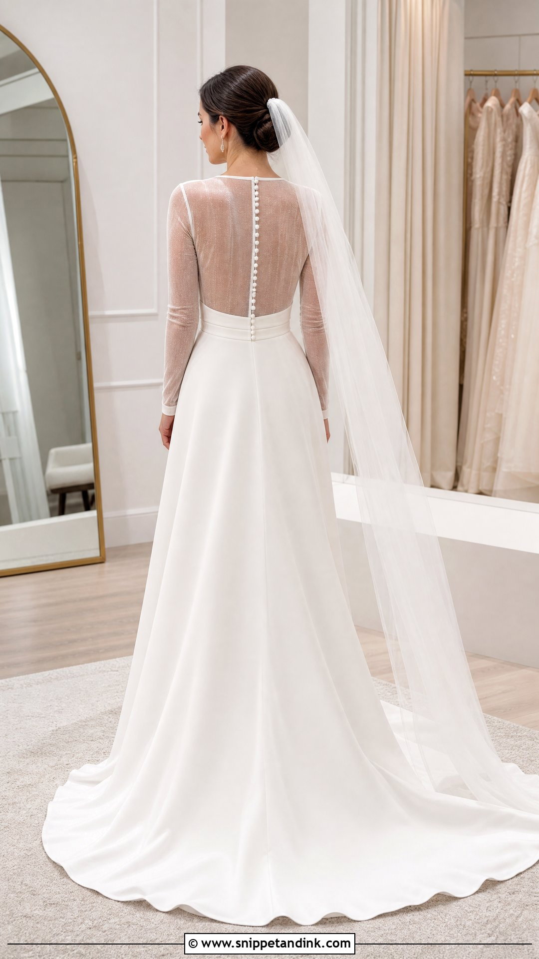 Button Back Wedding Dress Topper With Minimalist Gown - Snippet and Ink - 20 Wedding Dress Topper Long Sleeve Ideas