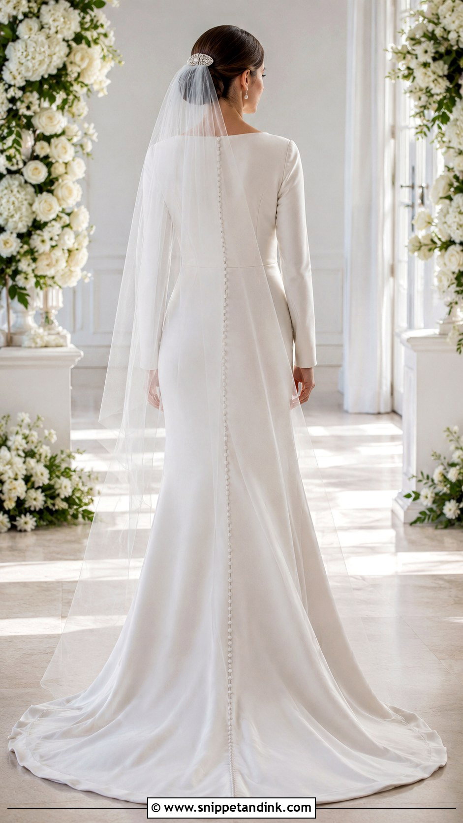 Button Back Wedding Dress With Fitted Sleeves - Snippet and Ink - 20 Form Fitting Wedding Dress with Sleeves