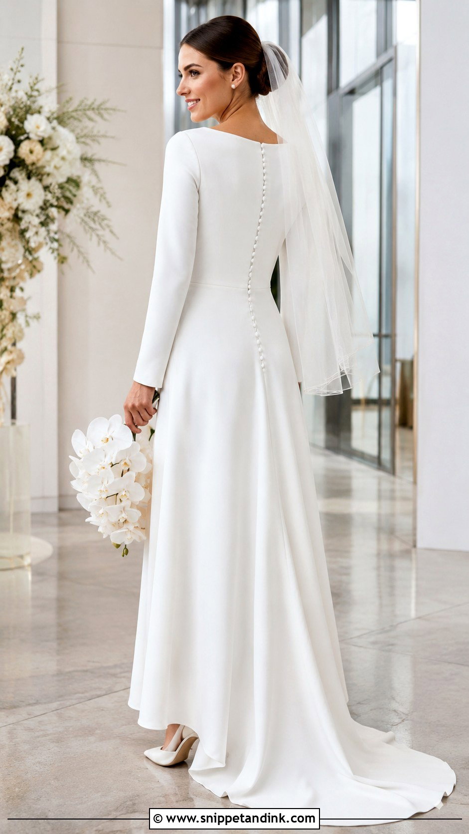 Button Back Wedding Dress With Long Plain Sleeves - Snippet and Ink - 20 Modest Simple Wedding Dress Ideas