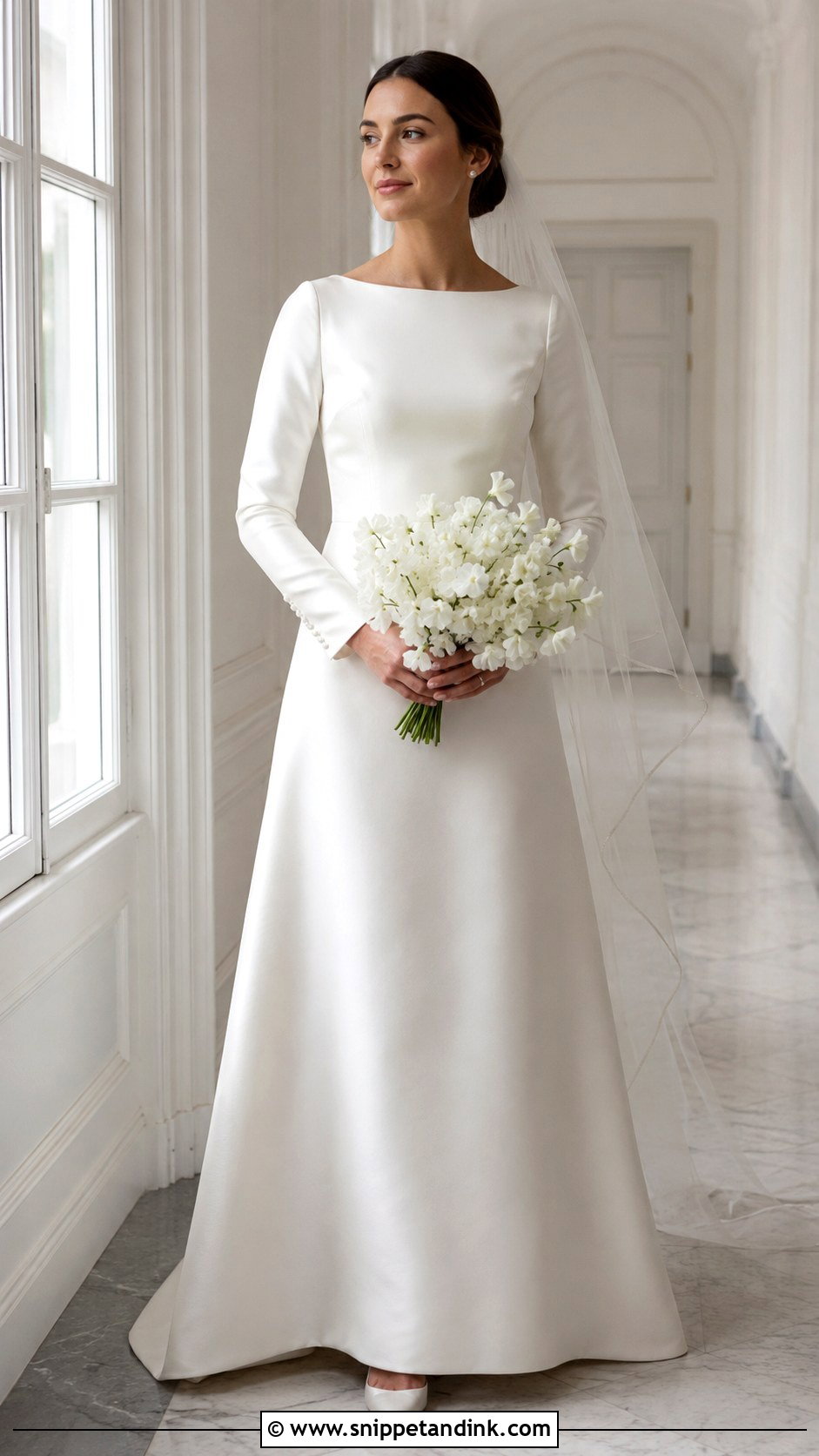 Button Cuff Long Sleeve Silk Wedding Dress - Snippet and Ink - 20 Long Sleeve Silk Wedding Dress Ideas
