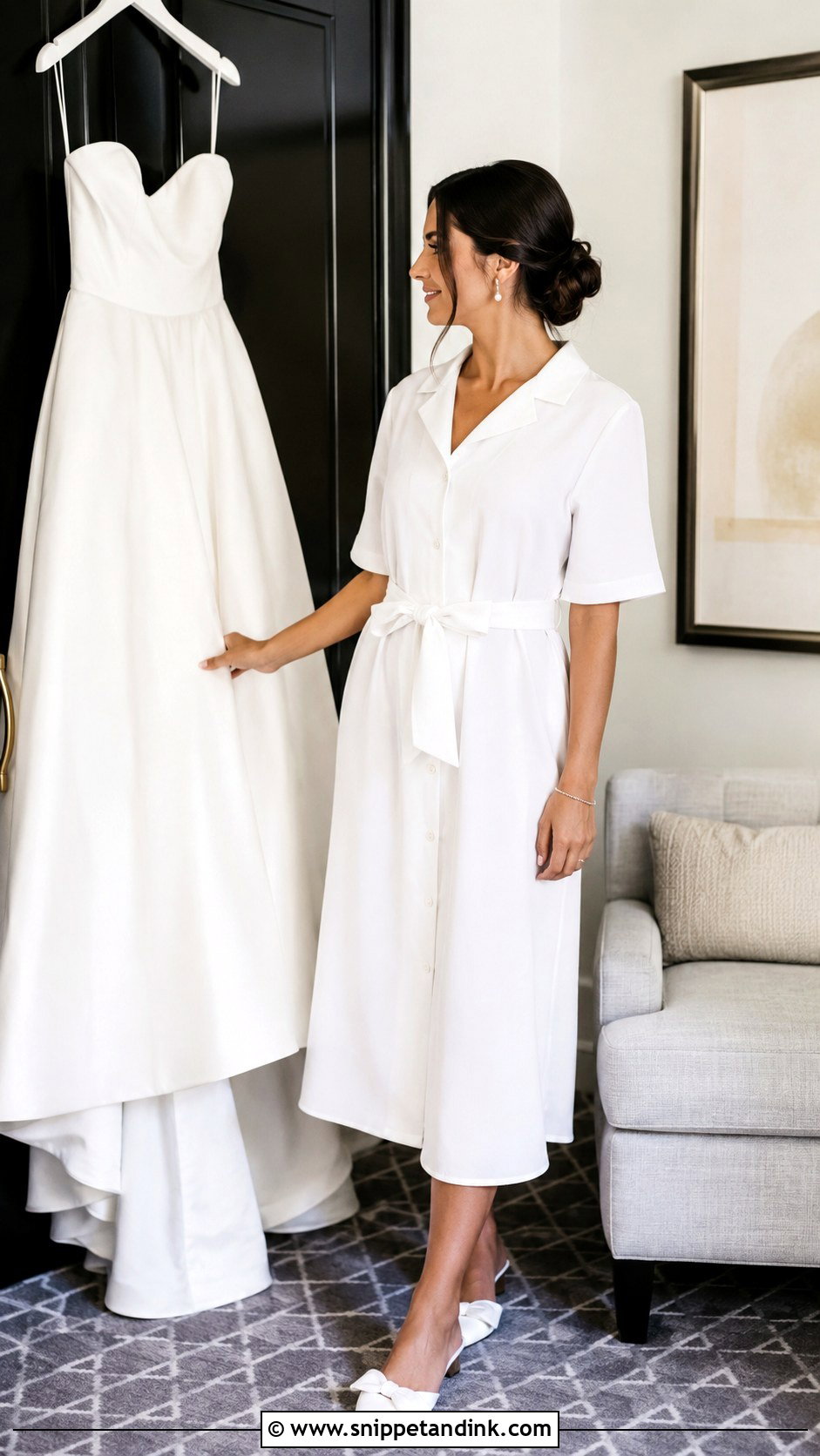 Button Front Bridal Prep Dress With Bow Flats - Snippet and Ink - 20 Bridal Prep Dress Ideas