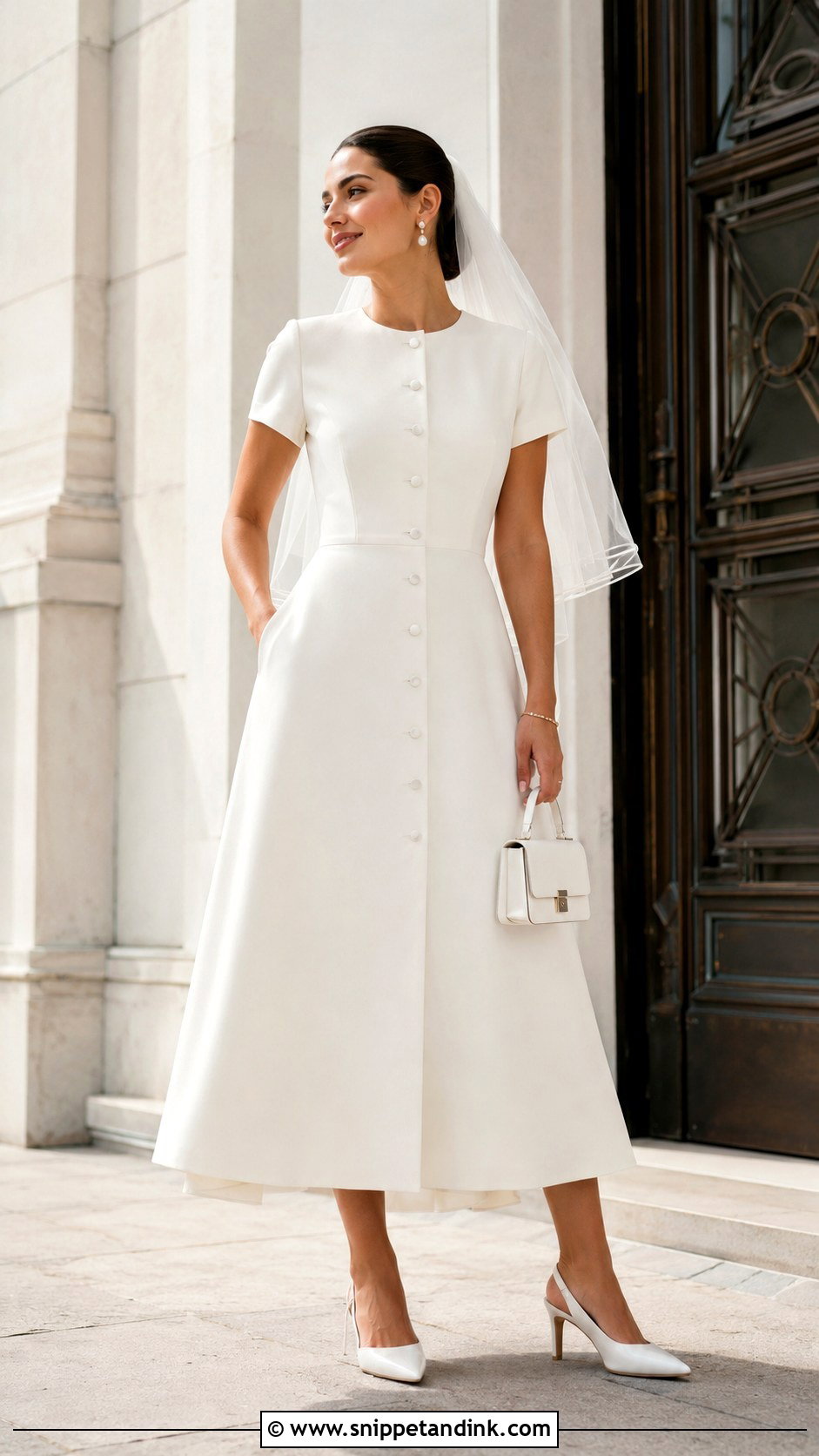 Button Front Midi Wedding Dress - Snippet and Ink - 20 Midi Length Wedding Dress Ideas