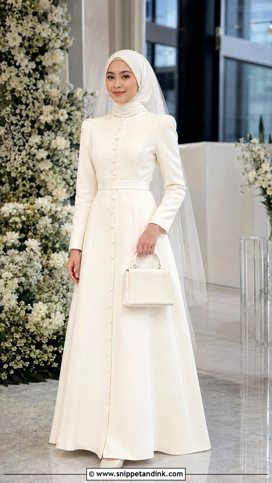 Button Front Muslimah Wedding Dress - Snippet and Ink - 20 Simple Muslimah Wedding Dress Ideas