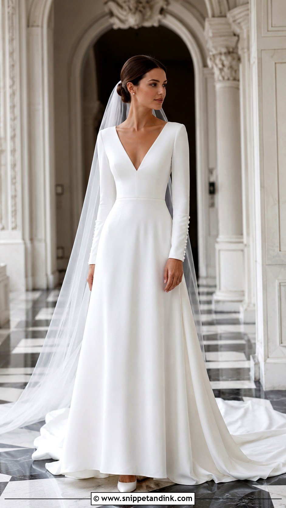 Button Sleeve V Neck Wedding Dress - Snippet and Ink - 20 Long Sleeve V Neck Wedding Dress Ideas