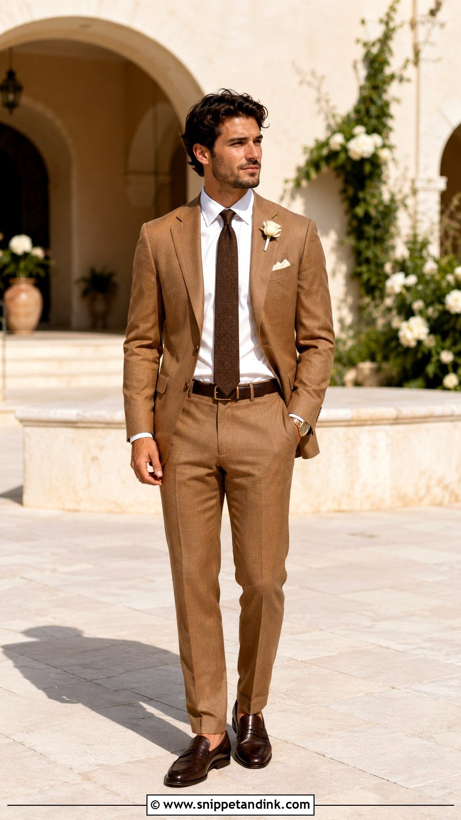 Camel Brown Suit With Cream Shirt - Snippet and Ink - 20 Brown Suit for Wedding Ideas