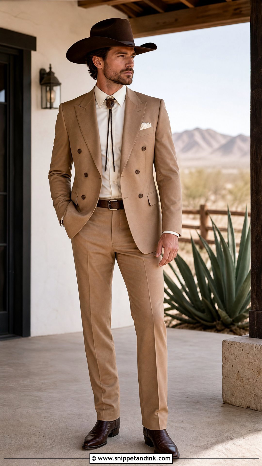 Camel Double Breasted Western Wedding Suit - Snippet and Ink - 20 Western Wedding Suit Ideas