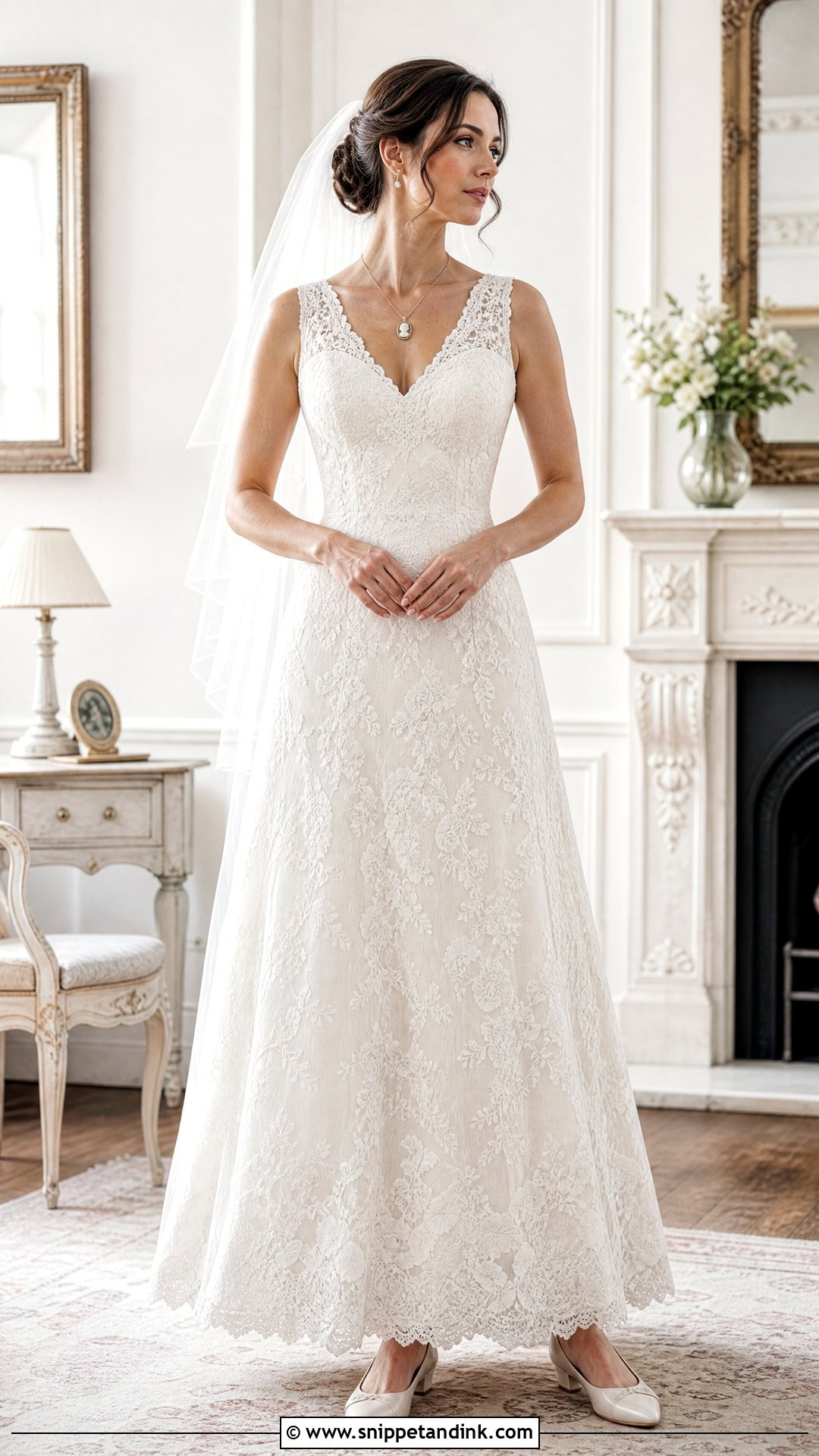 Cameo Necklace With Lace Wedding Dress - Snippet and Ink - 20 Wedding Dress Necklace Ideas