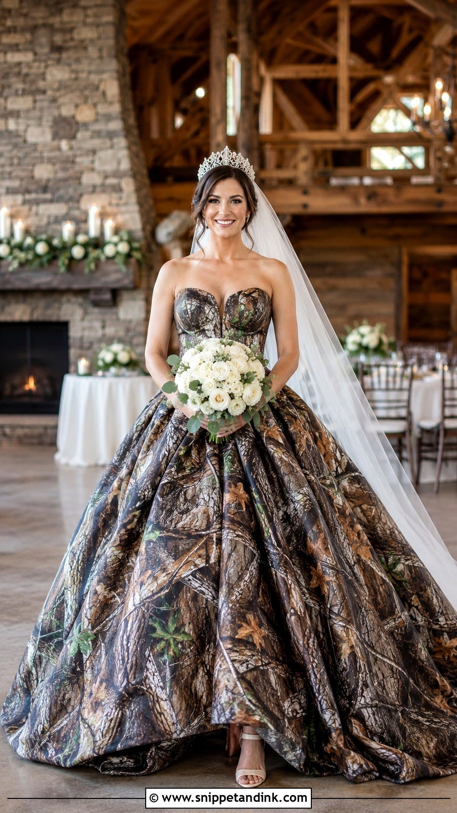 Camo Ball Gown Wedding Dress With Tiara - Snippet and Ink - 25 Camo Wedding Dress Ideas