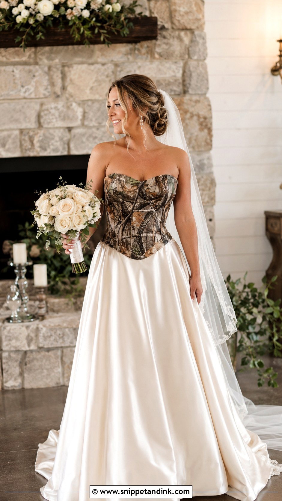 Camo Corset Wedding Dress With Satin Skirt - Snippet and Ink - 25 Camo Wedding Dress Ideas