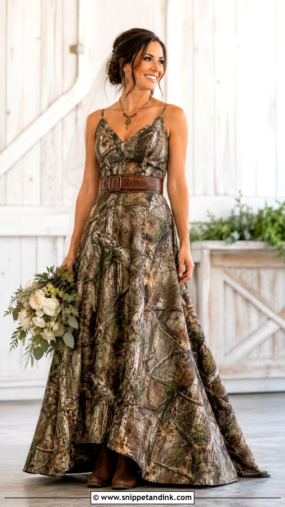 Camo Wedding Dress With Brown Leather Belt - Snippet and Ink - 25 Camo Wedding Dress Ideas