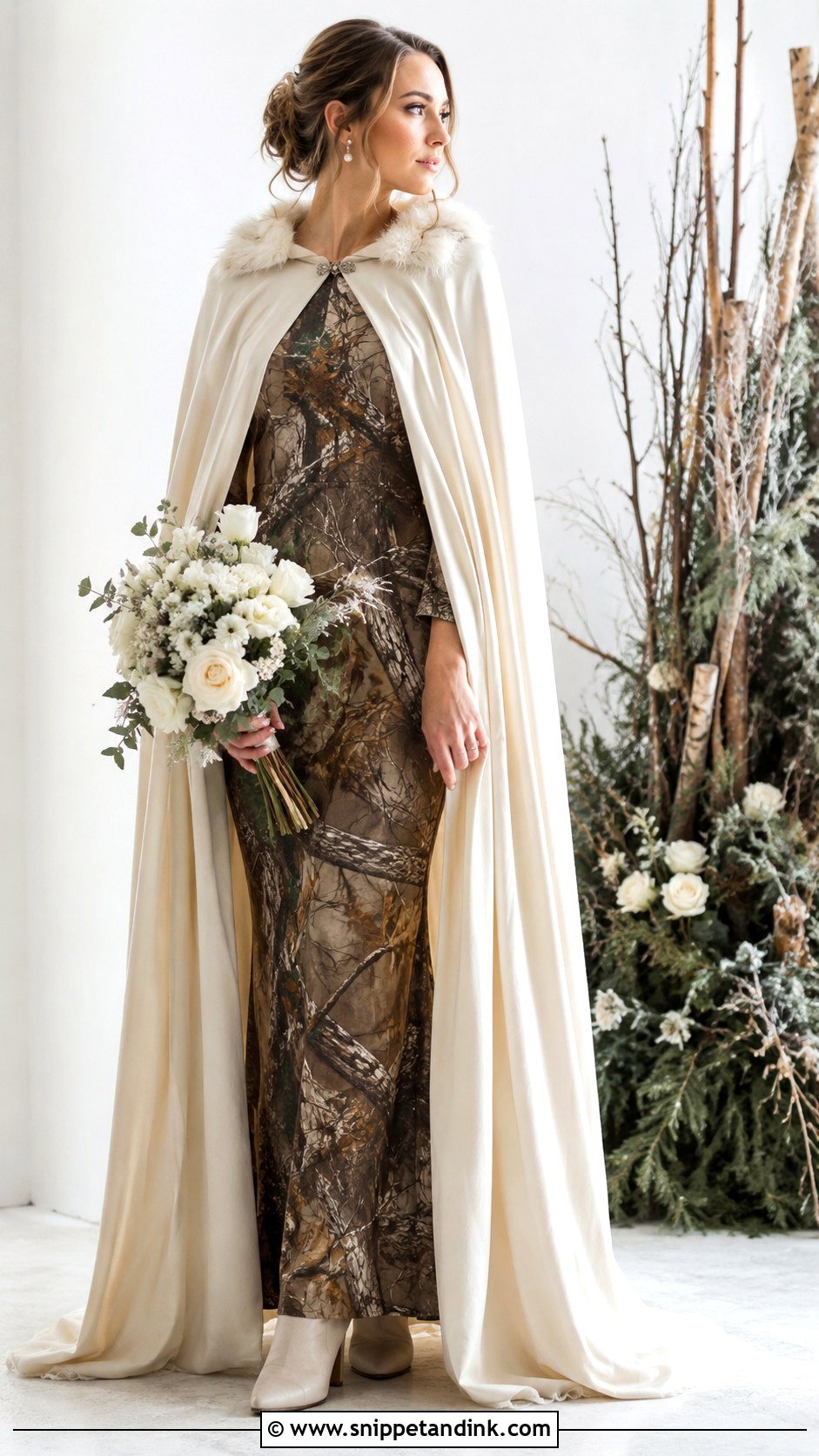 Camo Wedding Dress With Ivory Bridal Cape - Snippet and Ink - 25 Camo Wedding Dress Ideas