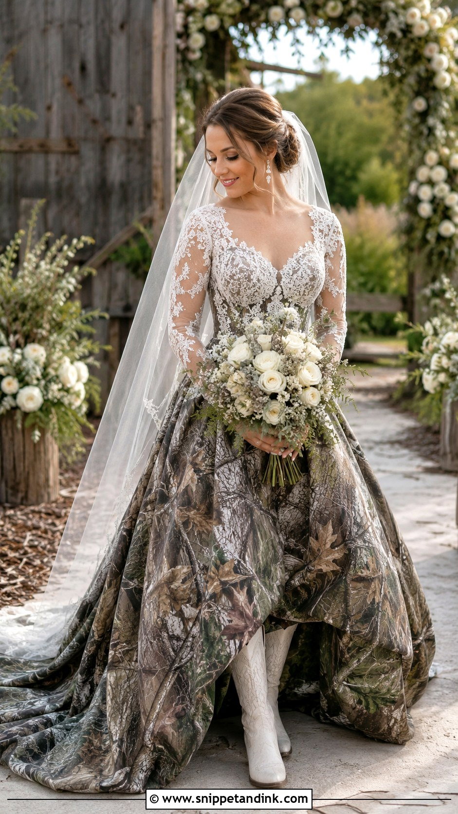Camo Wedding Dress With Lace Sleeves - Snippet and Ink - 25 Camo Wedding Dress Ideas
