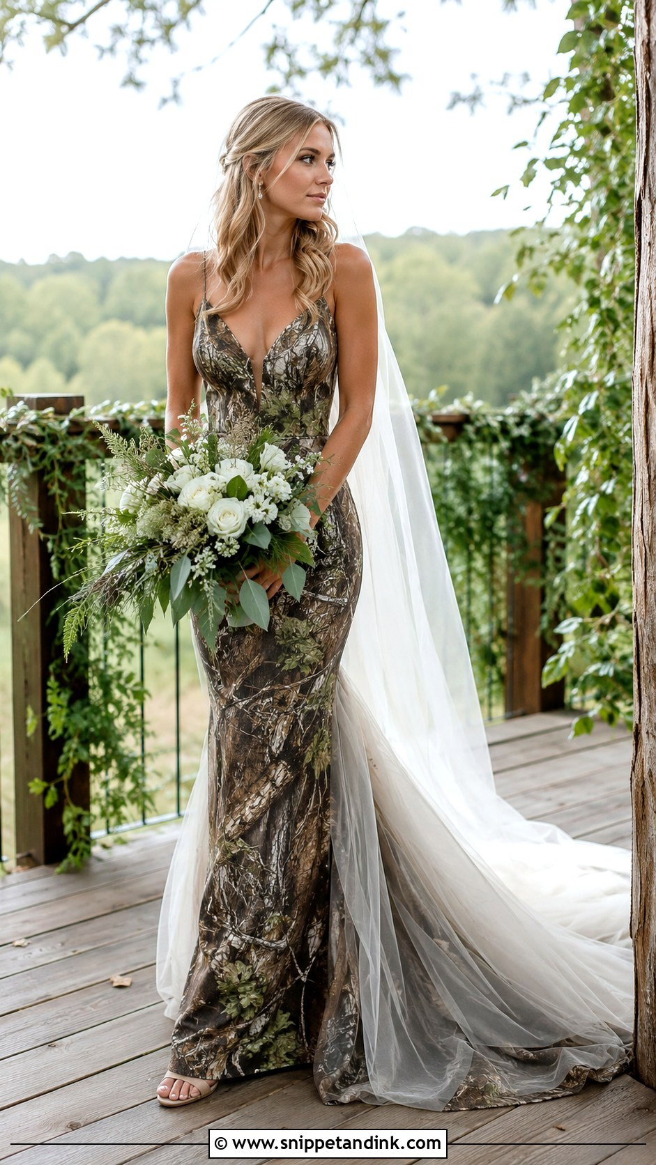 Camo Wedding Dress With Sheer Train - Snippet and Ink - 25 Camo Wedding Dress Ideas