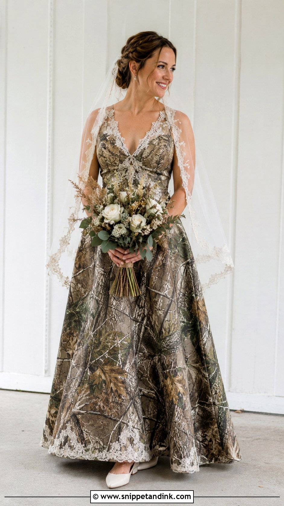 Camo Wedding Dress With Simple Bridal Flats - Snippet and Ink - 25 Camo Wedding Dress Ideas