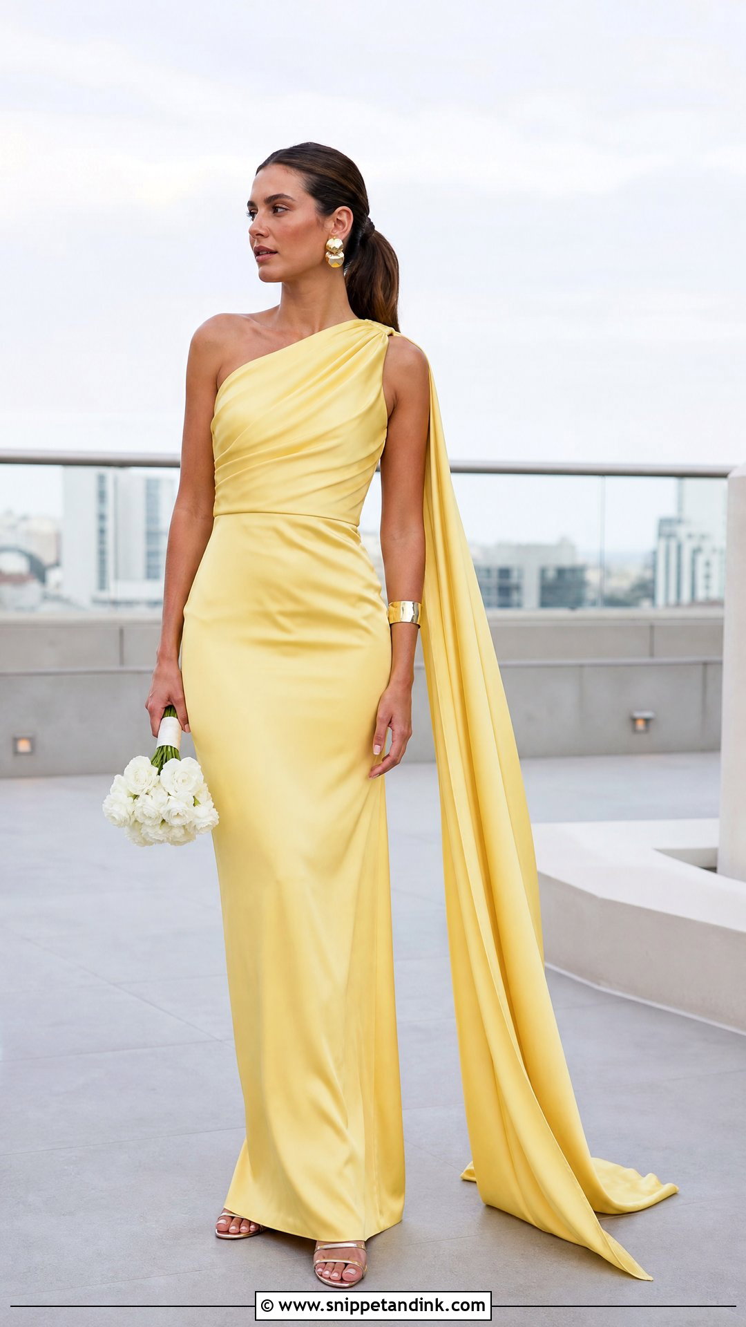 Canary Yellow One Shoulder Bridal Dress - Snippet and Ink - 20 Yellow Bridal Dress Ideas