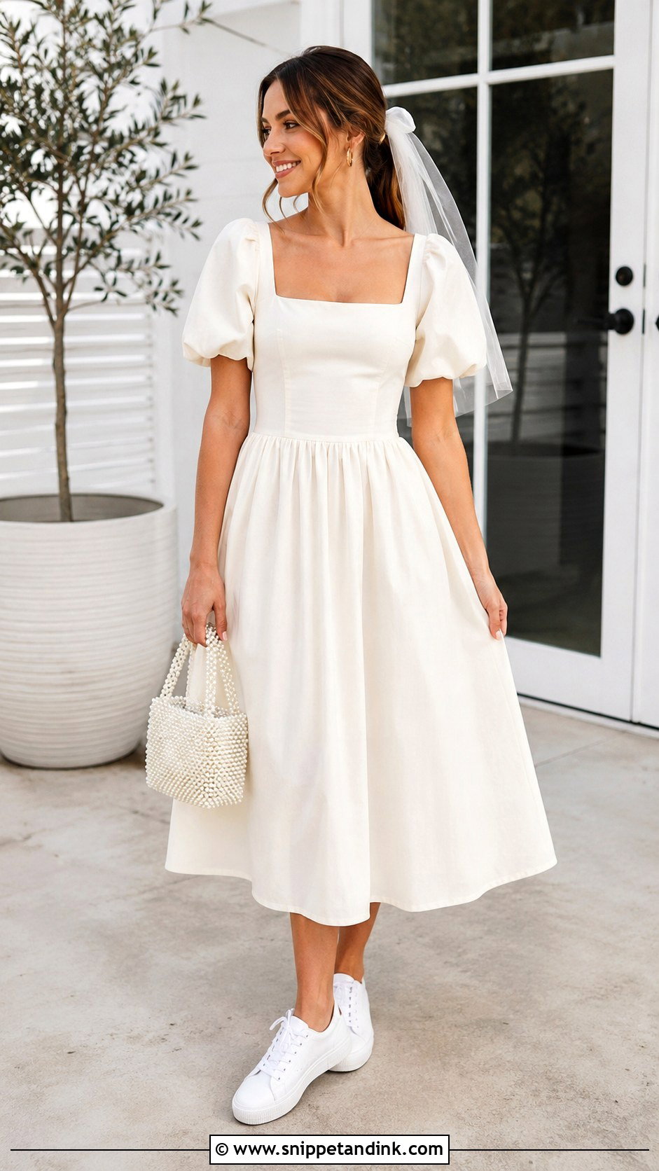 Canvas Wedding Trainers With Puff Sleeve Midi Dress - Snippet and Ink - 20 Wedding Trainers Ideas