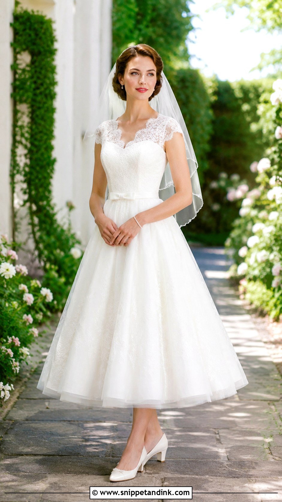 Cap Sleeve A Line 50s Wedding Dress - Snippet and Ink - 20 50s Inspired Wedding Dress Ideas