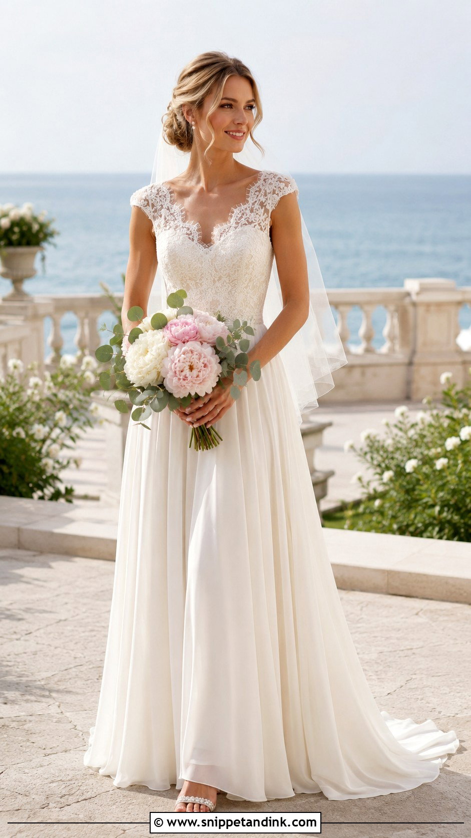 Cap Sleeve A Line Beach Wedding Dress - Snippet and Ink - 20 Destination Wedding Dress Beach Ideas