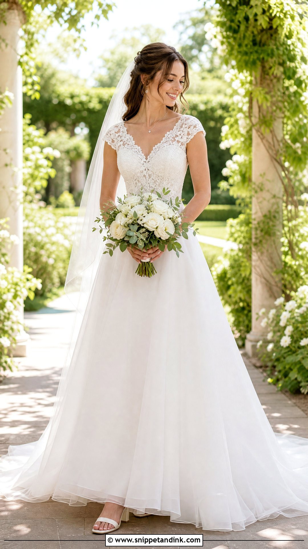 Cap Sleeve A Line Wedding Dress With Lace Bodice - Snippet and Ink - 25 Aline Wedding Dress with Sleeves
