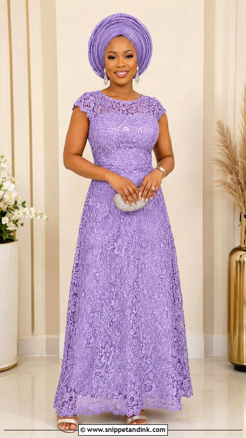 Cap Sleeve Aso Ebi Lace Gown - Snippet and Ink - 25 Simple Aso Ebi Lace Gown Styles