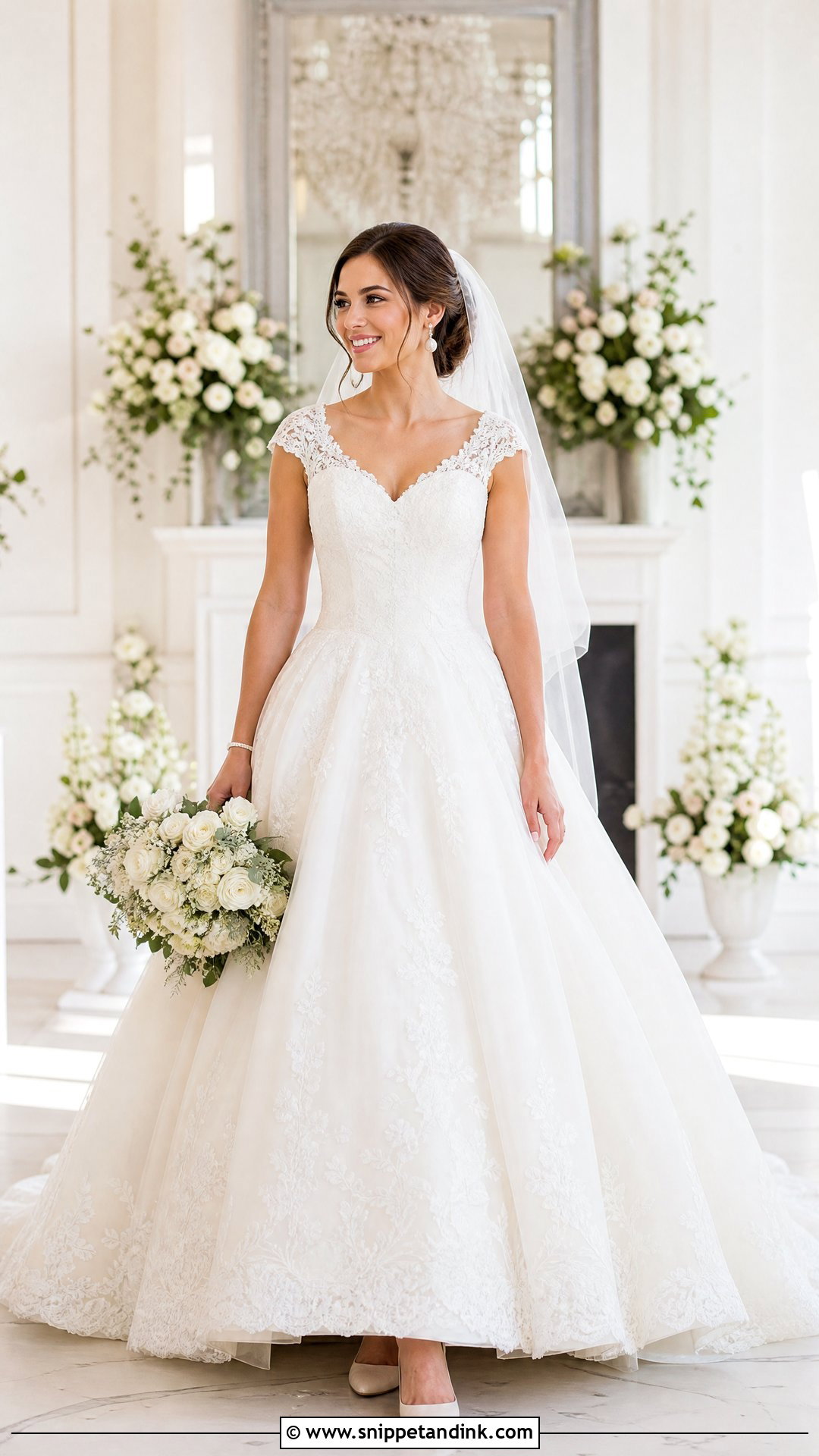Cap Sleeve Ballgown Wedding Dress - Snippet and Ink - 25 Ballgown Wedding Dress with Sleeves
