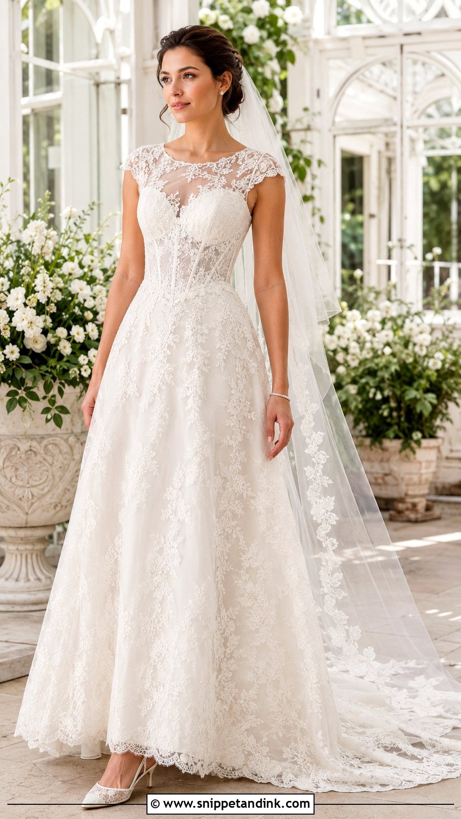 Cap Sleeve Basque Waist Lace Wedding Dress - Snippet and Ink - 20 Basque Waist Lace Wedding Dress Ideas