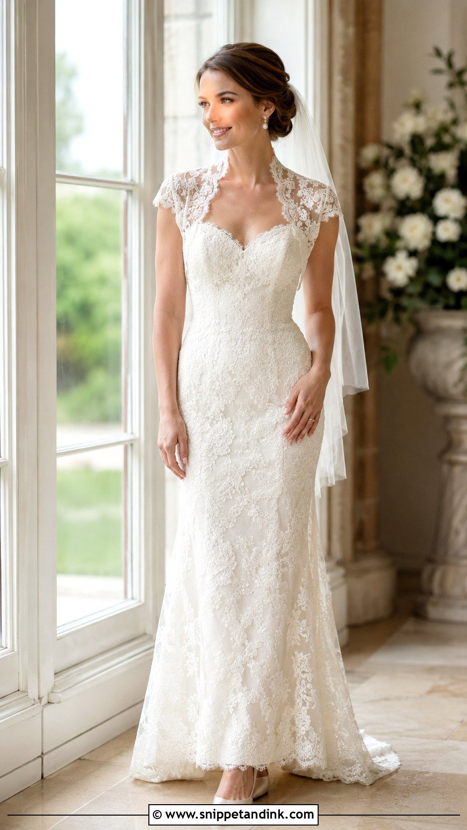 Cap Sleeve Bridal Shrug With Lace Wedding Dress - Snippet and Ink - 20 Bridal Shrug Ideas