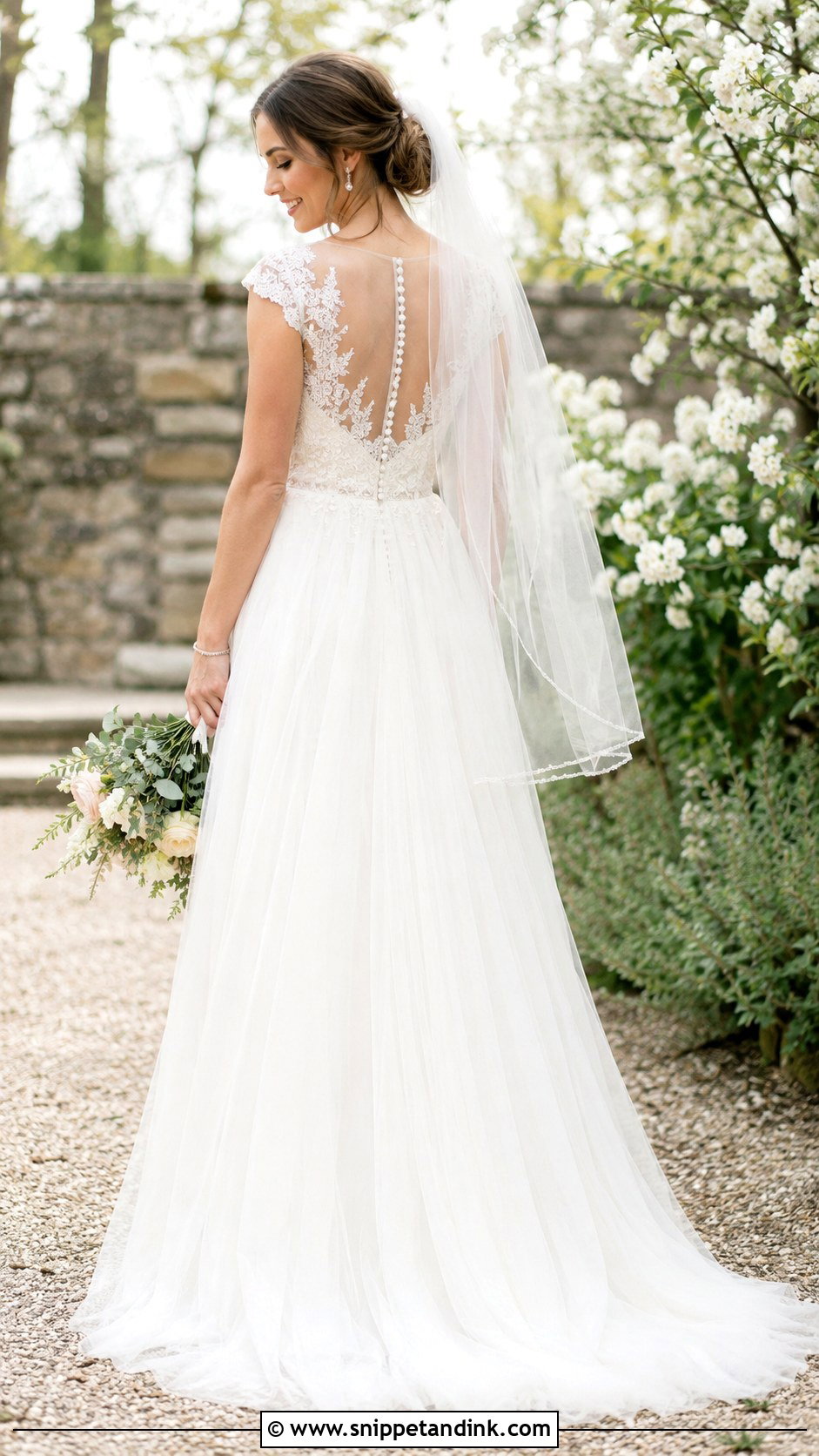 Cap Sleeve Button Back Wedding Dress - Snippet and Ink - 20 Button Back Wedding Dress Ideas