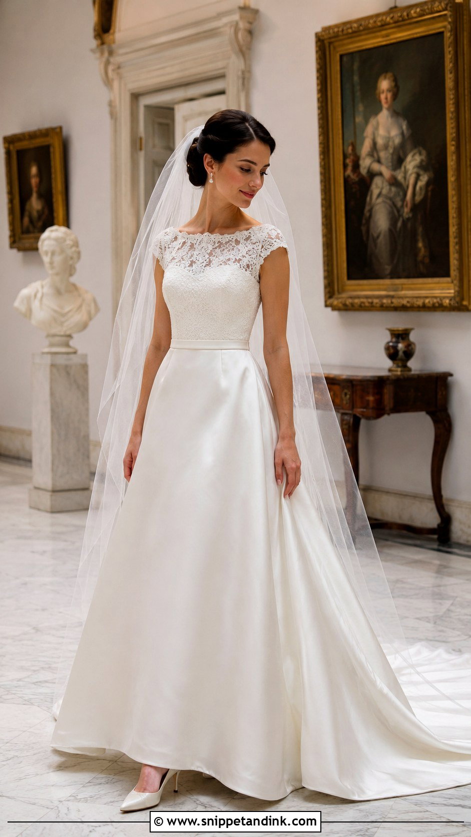 Cap Sleeve Court Train Wedding Dress - Snippet and Ink - 20 Court Train Wedding Dress Ideas