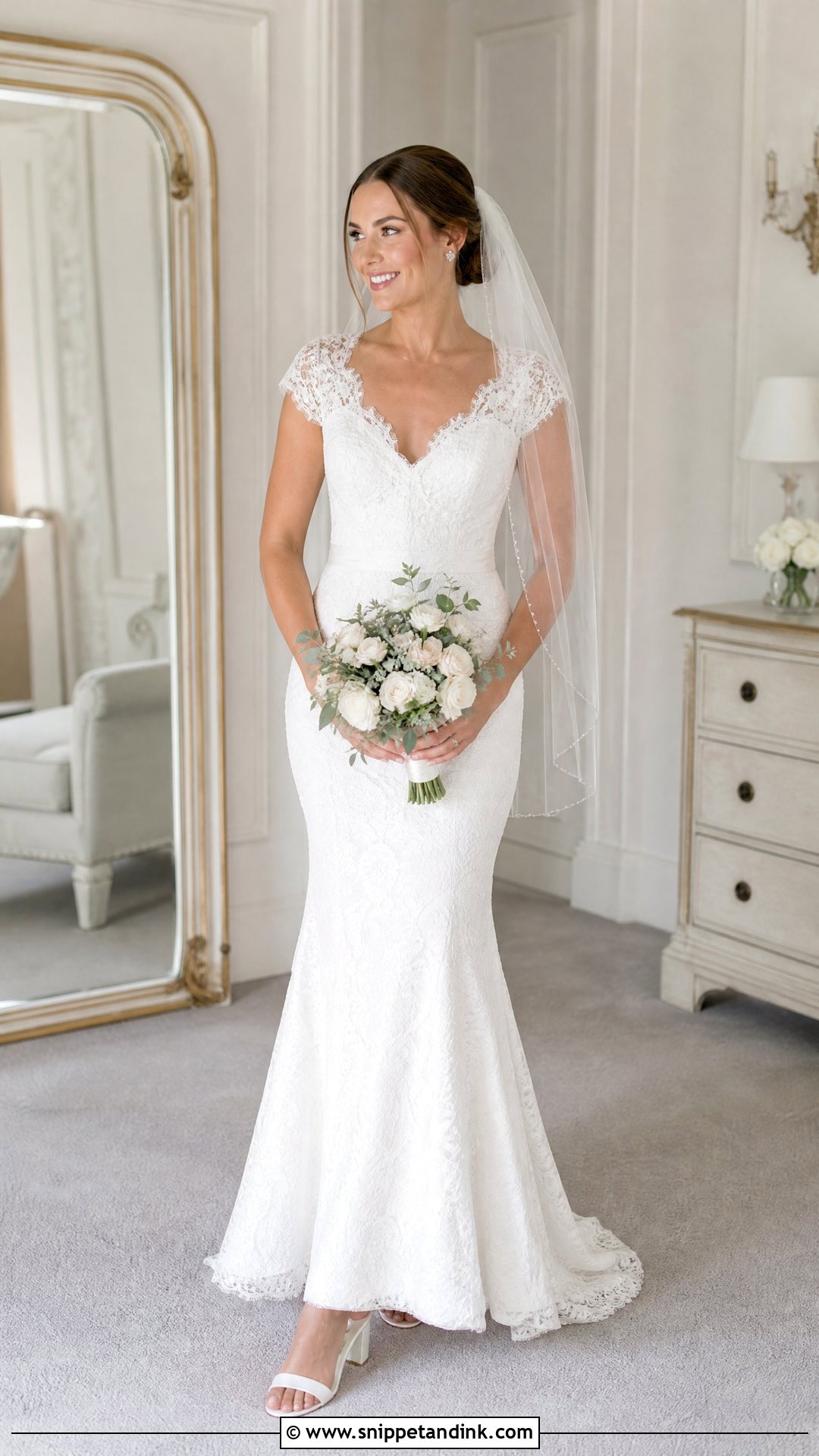 Cap Sleeve Fit And Flare Wedding Dress - Snippet and Ink - 20 Wedding Dresses for Hourglass Shape