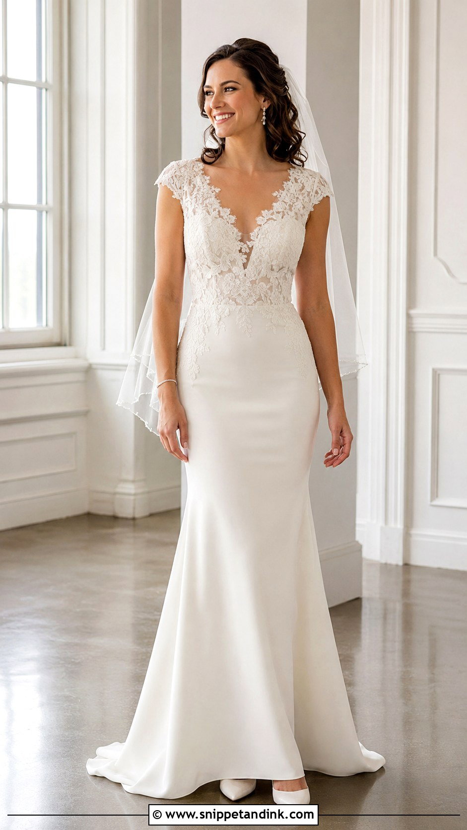 Cap Sleeve Fitted Wedding Dress - Snippet and Ink - 20 Fitted Wedding Dress with Sleeves