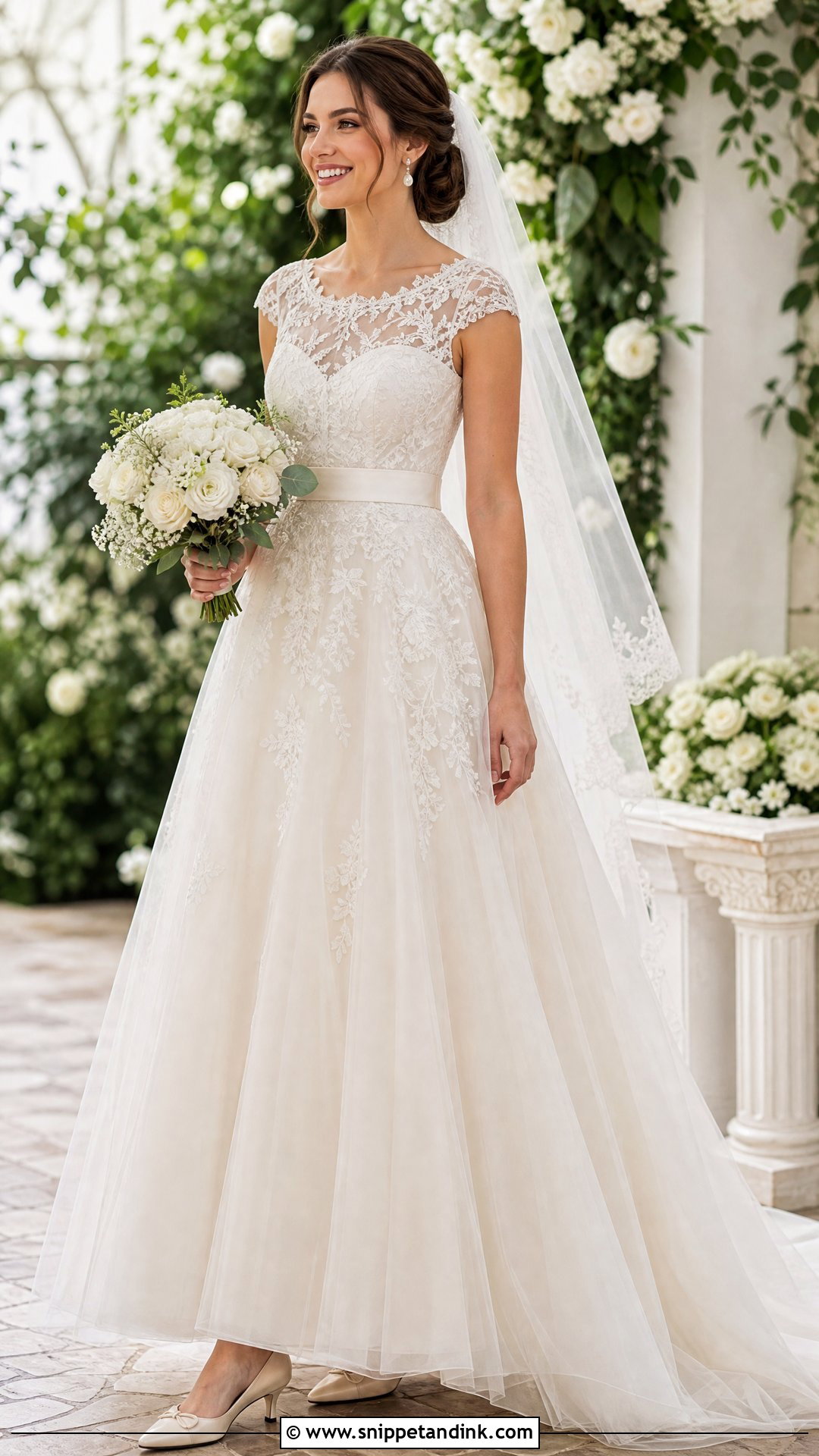 Cap Sleeve Lace A Line Princess Wedding Dress - Snippet and Ink - 20 Wedding Dresses a Line Princess