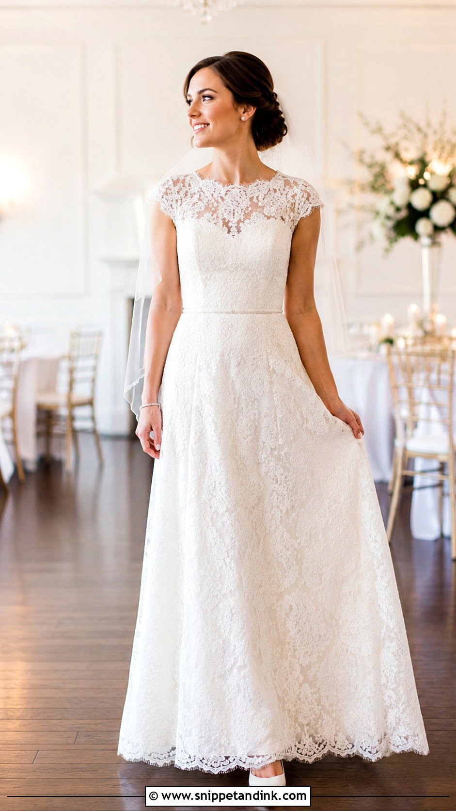 Cap Sleeve Lace A Line Wedding Dress - Snippet and Ink - 20 Full Wedding Dresses