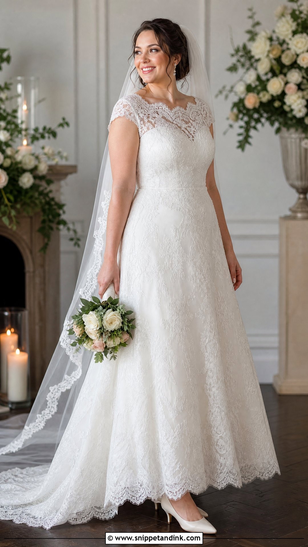Cap Sleeve Lace A Line Wedding Dress - Snippet and Ink - 20 Wedding Dress for Pear Shape Ideas